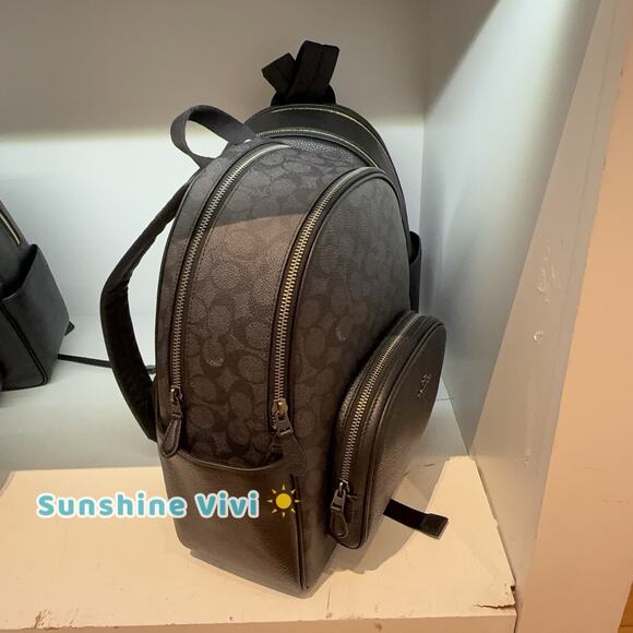 NWT Coach CZ176 Court Backpack Signature Canvas Leather Gunmetal/Charcoal/Black - Picture 3 of 9